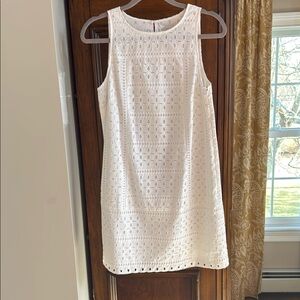 LOFT White Knee-Length Sheath Dress with Halter Neckline for Wedding Guest